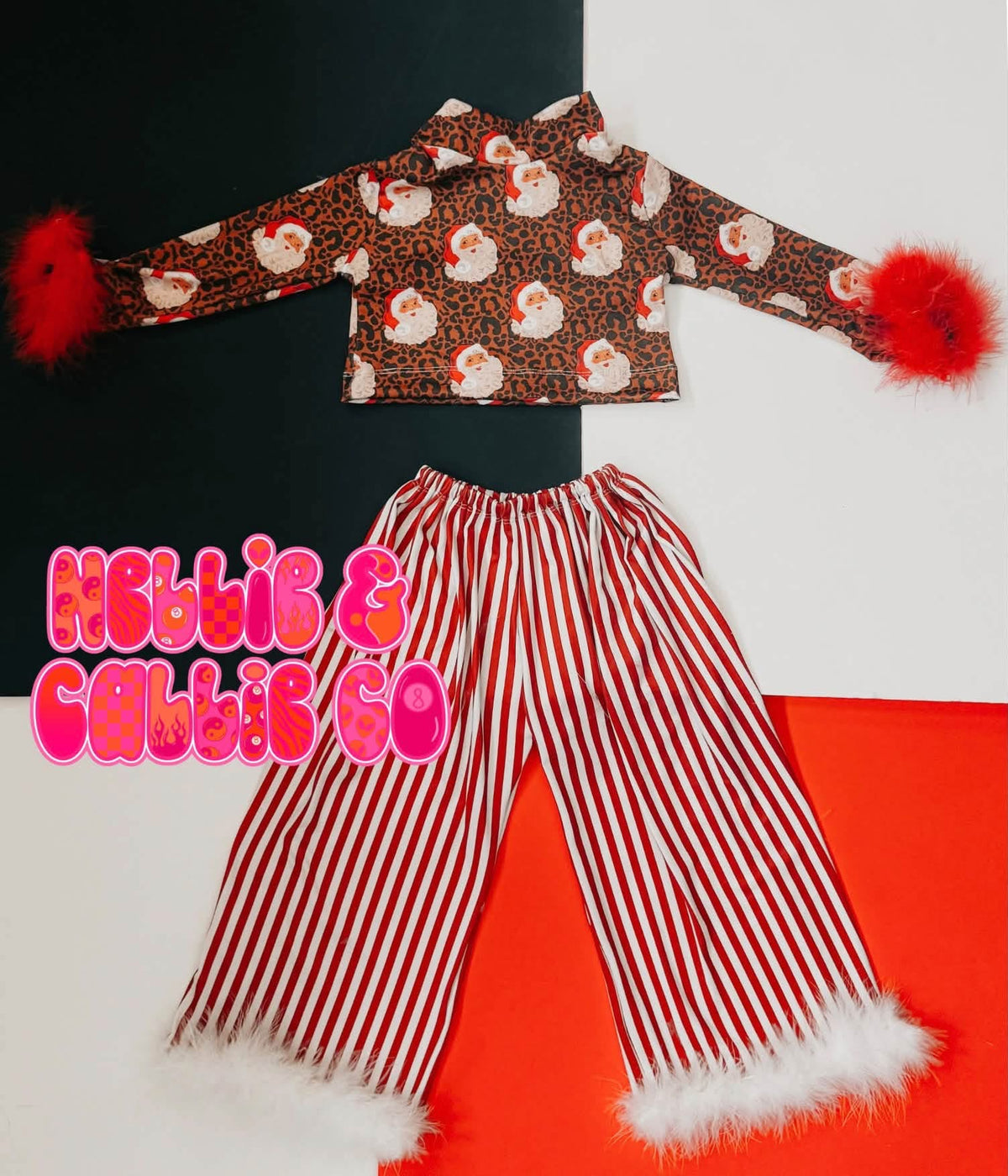 VINTAGE CHEETAH SANTA 2PC SET (leave size in notes)